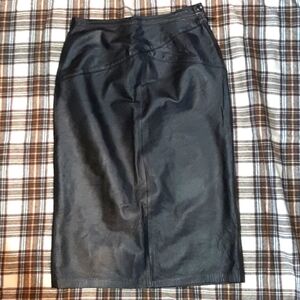 Lb Profolio Vintage Real Leather Pencil Skirt High Waisted Classic Lined Midi